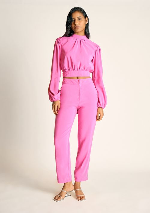 Calca Zinco Cenoura Cós Alto Com Botão Pink