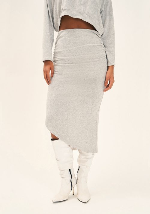 Saia Zinco Midi Reta Com Fenda Cinza