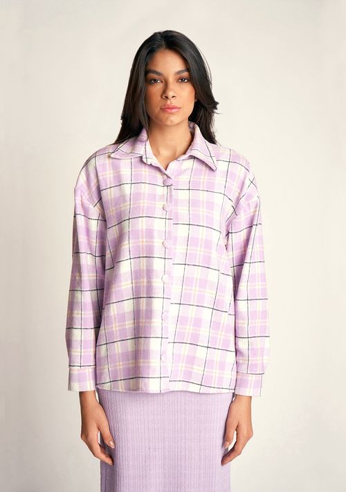 Camisa Zinco Manga Longa Com Botões Lilas