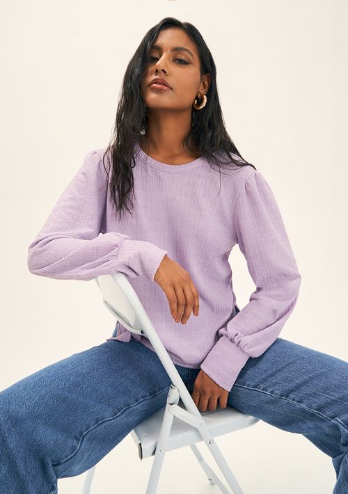 Blusa Zinco Decote Redondo Manga Longa Detalhe Costas Lilas
