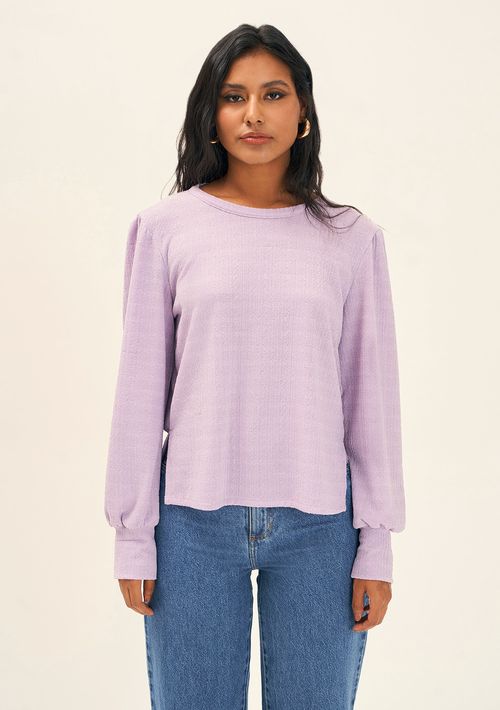 Blusa Zinco Decote Redondo Manga Longa Detalhe Costas Lilas
