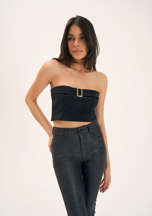 Top Zinco Faixa Tomara Que Caia Com Fivela Preto