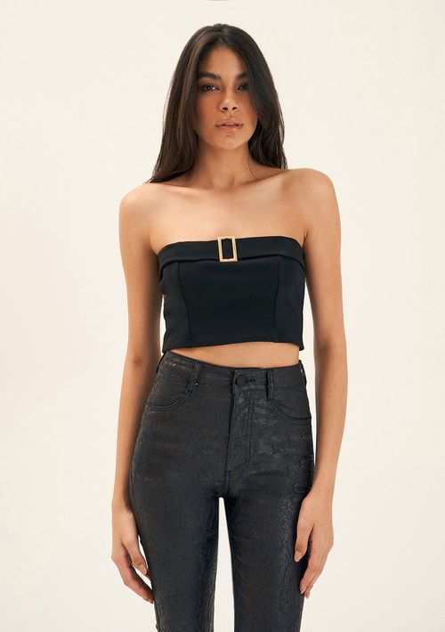 Top Zinco Faixa Tomara Que Caia Com Fivela Preto