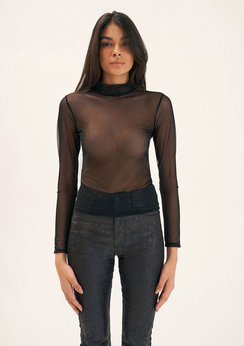 Blusa Zinco Gola Alta Manga Longa Básica Preto