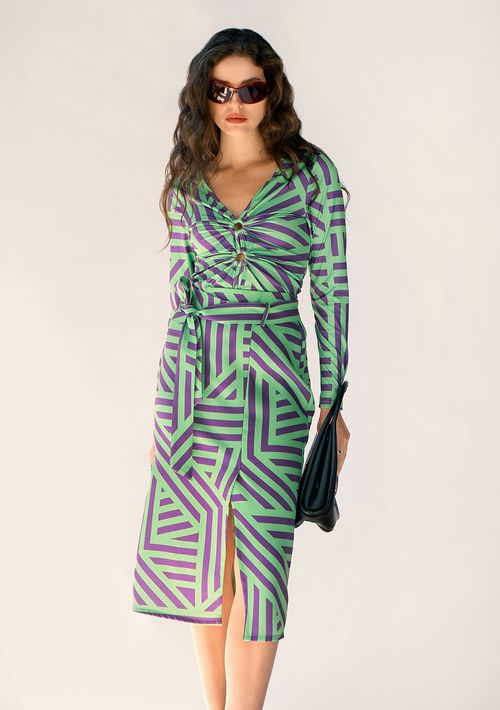 Saia Zinco Midi Reta Com Transpasse Roxo
