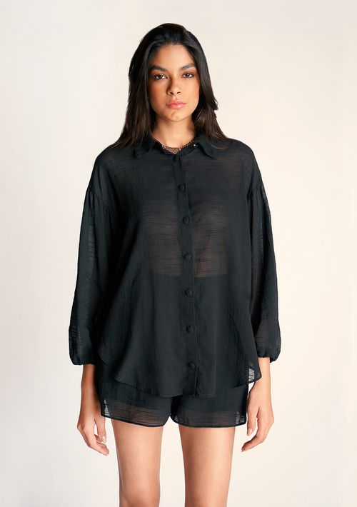 Camisa Zinco Manga Ampla Com Botões Preto