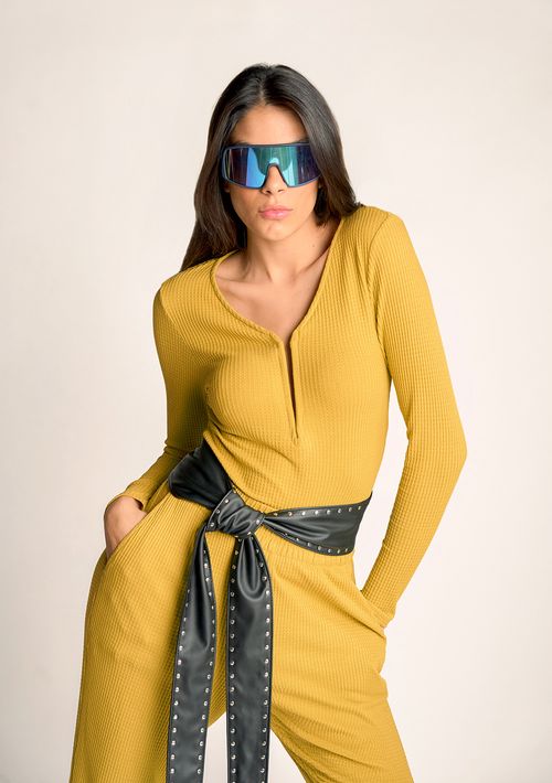 Blusa Zinco Decote V Manga Longa Detalhe Frente Verde Claro