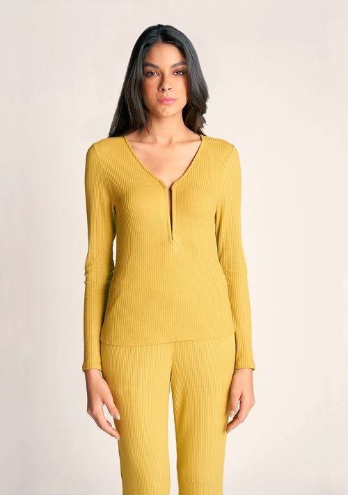 Blusa Zinco Decote V Manga Longa Detalhe Frente Verde Claro