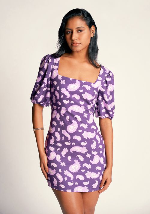 Vestido Zinco Curto Decote Quadrado Básico Roxo