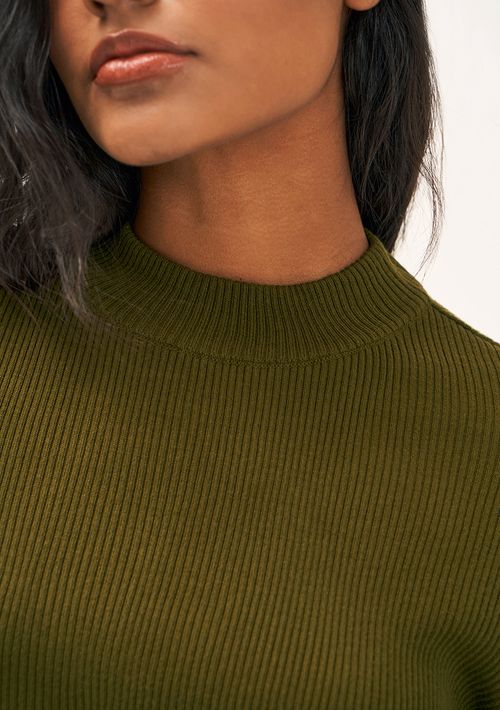 Blusa Zinco Gola Alta Manga Curta Tricôt Verde