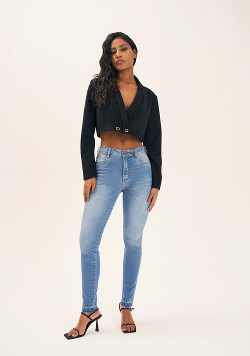Calca Zinco Skinny Cós Intermediário Bolso Bordado Jeans