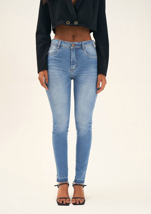 Calca Zinco Skinny Cós Intermediário Bolso Bordado Jeans