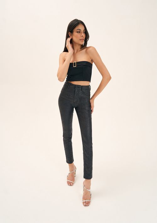 Calca Zinco Skinny Cós Alto Com Foil Preto