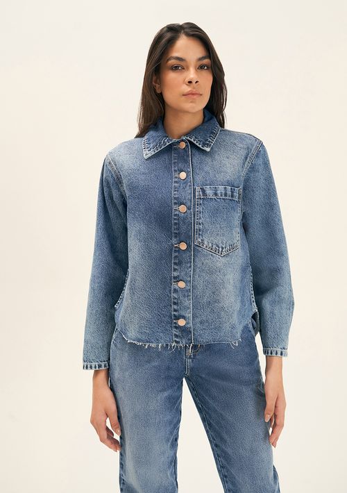 Camisa Zinco Manga Longa Com Bolso Jeans