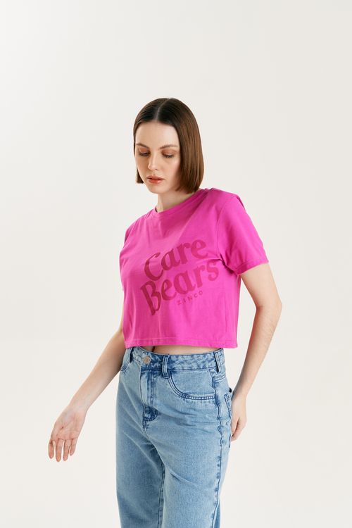 T-Shirt Zinco Decote Redondo Cropped Pink