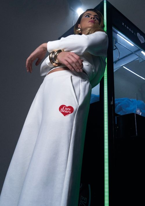 Calca Zinco Wide Cós Alto Estampada Off White