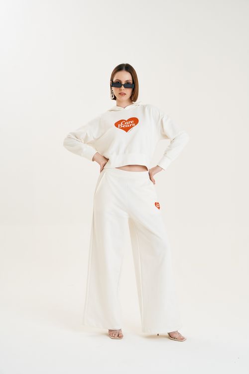 Calca Zinco Wide Cós Alto Estampada Off White