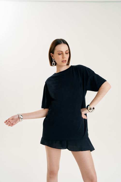 T-Shirt Zinco Decote Redondo Oversized Preto