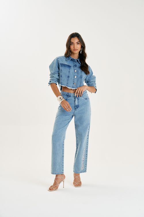 Jaqueta Zinco Cropped Ombro Deslocado Jeans