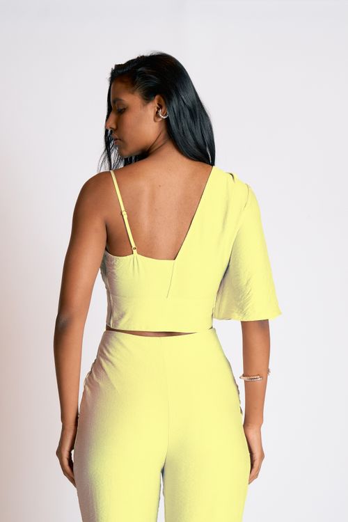 Top Zinco Cropped Manga Curta Assimétrico Verde Claro