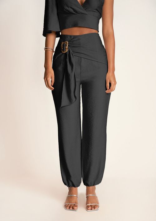 Calca Zinco Jogger Cintura Alta Com Fivela Preto