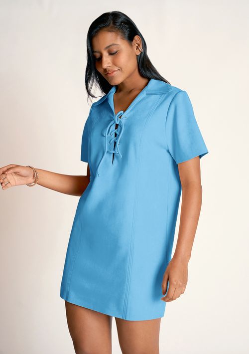 Vestido Zinco Curto Decote V Detalhe Vivo Azul