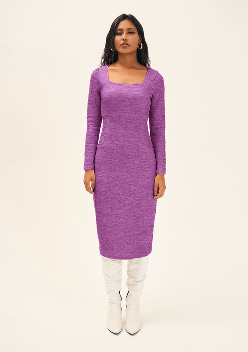 Vestido Zinco Midi Decote Reto Básico Roxo