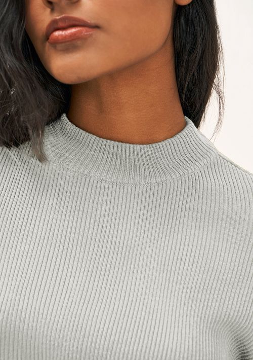 Blusa Zinco Gola Alta Manga Curta Tricôt Off White