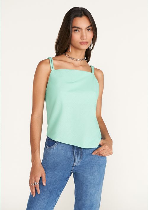 Blusa Zinco Decote Degage Cavada Detalhe Trançado Verde Claro