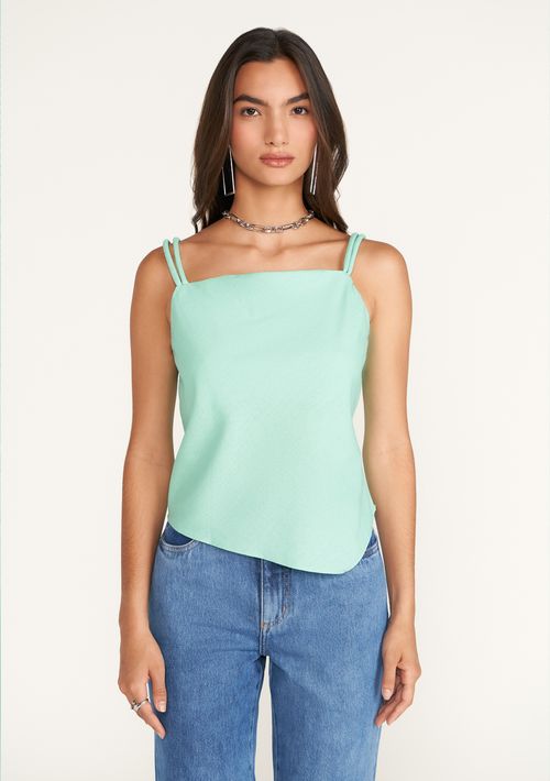 Blusa Zinco Decote Degage Cavada Detalhe Trançado Verde Claro