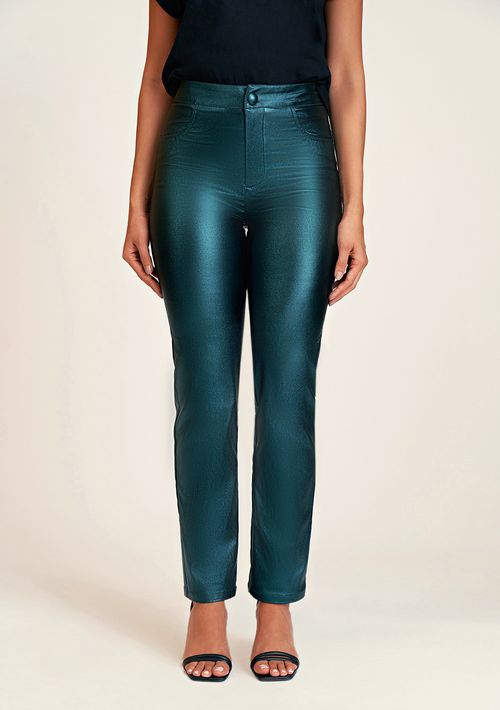 Calca Zinco Reta Cós Alto Bolso Falso Verde