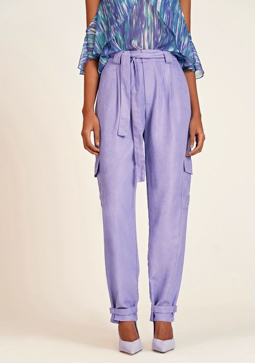 Calca Zinco Reta Cós Alto Bolso Lateral Lilas