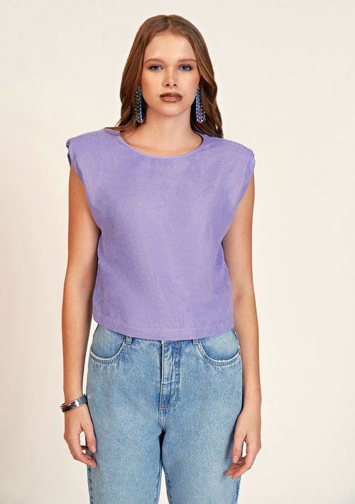 Blusa Zinco Decote Redondo Sem Manga Abertura Costas Lilas