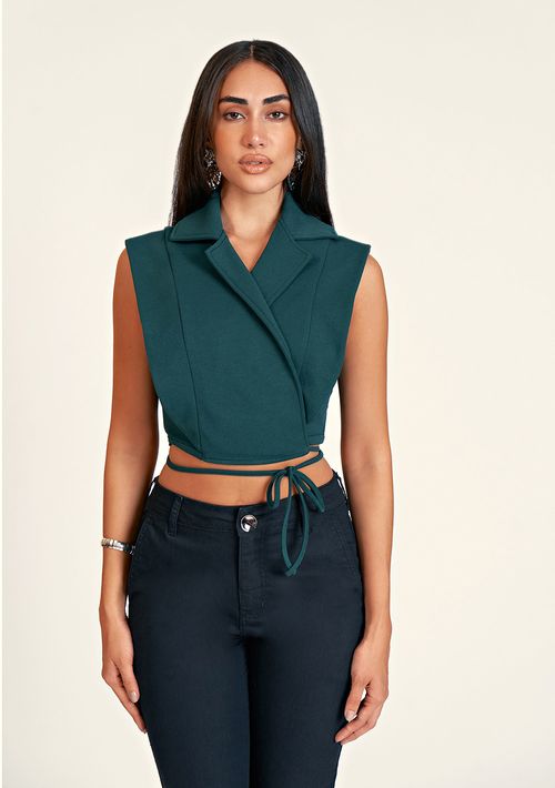 Blusa Zinco Cropped Decote V Cavada Com Amarração Verde
