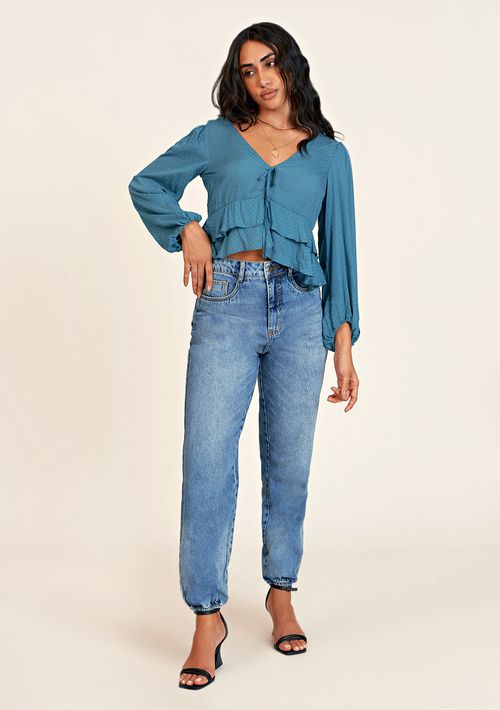 Calca Zinco Jogger Cós Alto Detalhe Elástico Jeans