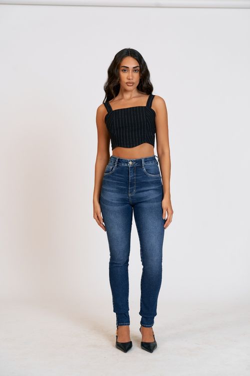 Calca Zinco Skinny Cós Alto Com Etiqueta Jeans