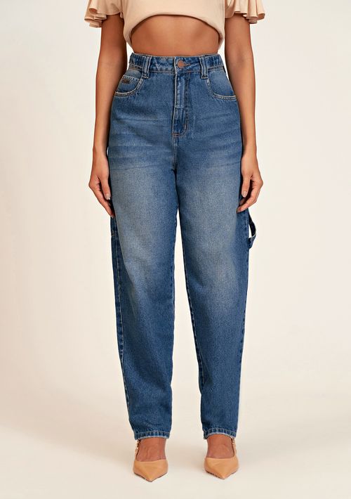 Calca Zinco Baggy Cós Alto Com Martingale Jeans