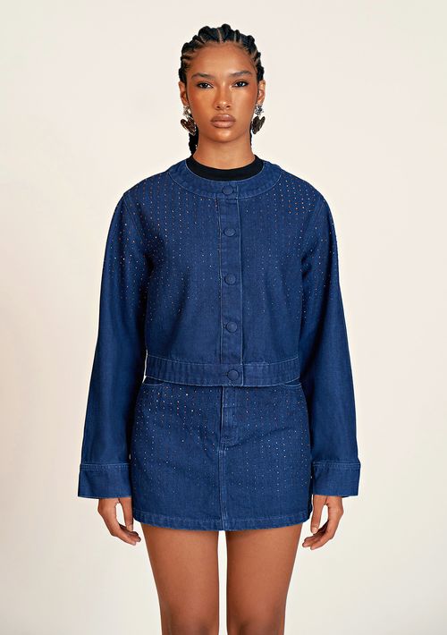 Jaqueta Zinco Cropped Com Termocolante Jeans