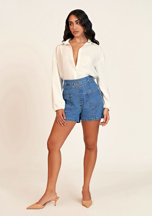 Shorts Zinco Reto Com Metal Jeans