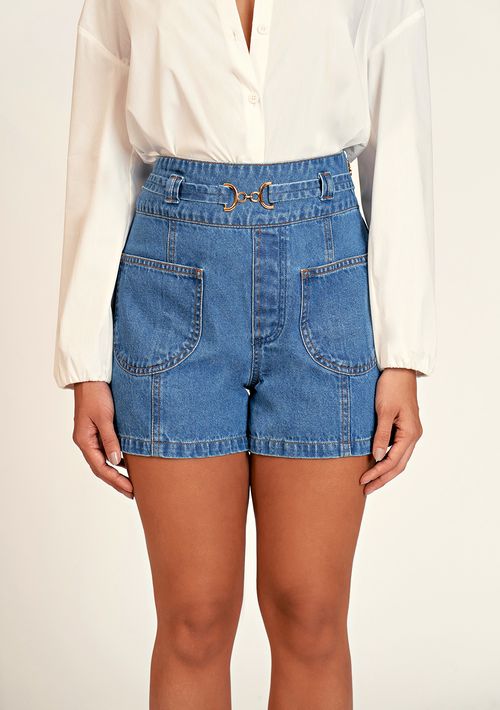 Shorts Zinco Reto Com Metal Jeans