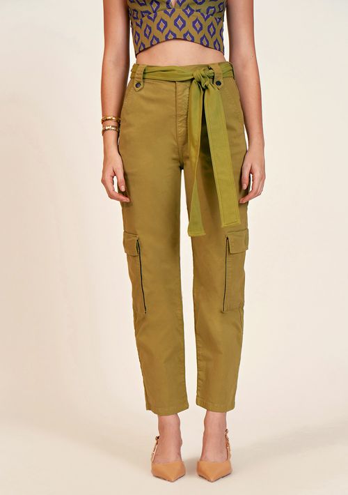 Calca Zinco Reta Cós Alto Bolso Faca Verde