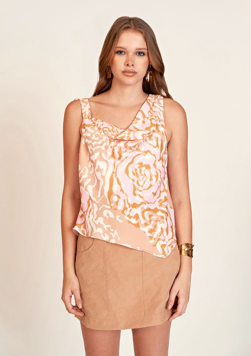 Blusa Zinco Decote Degage Cavada Barra Assimétrica Laranja