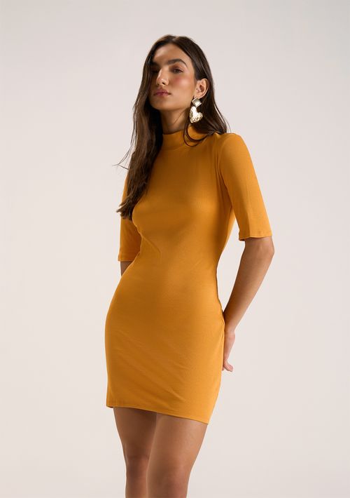 Vestido Zinco Curto Gola Alta Básico Marrom