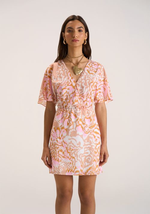 Vestido Zinco Curto Decote V Saia Transpassada Laranja