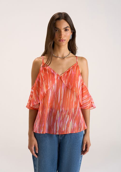 Blusa Zinco Decote V Alça Com Babado Laranja