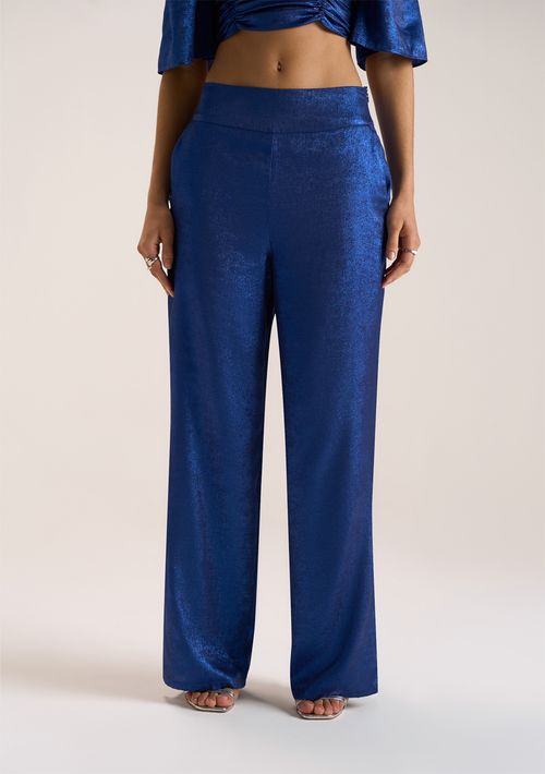 Calca Zinco Pantalona Cós Largo Abertura Lateral Azul