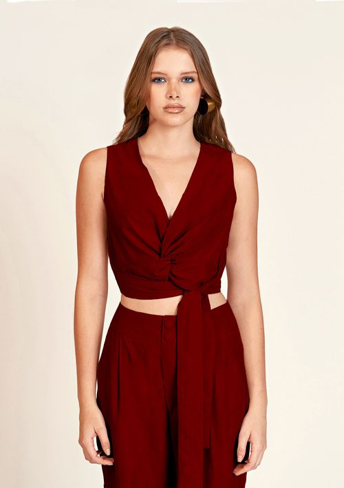 Top Zinco Justo Cavado Detalhe Torção Bordo