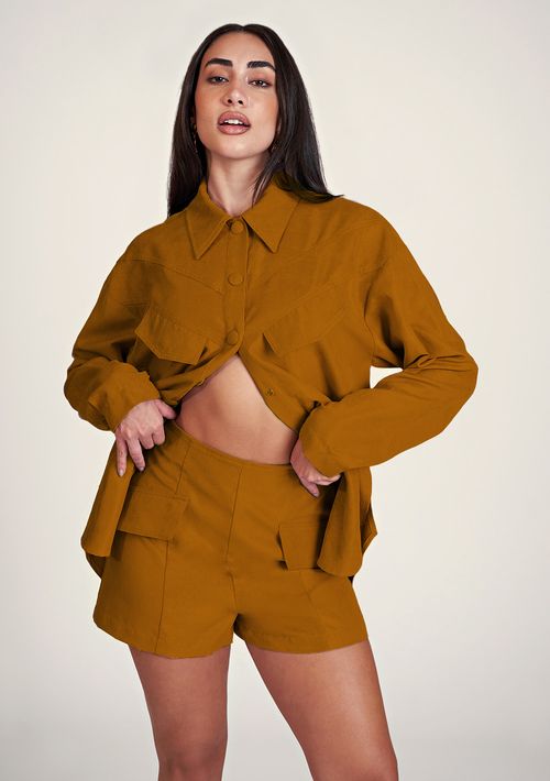 Shorts Zinco Linha A Com Lapela Marrom