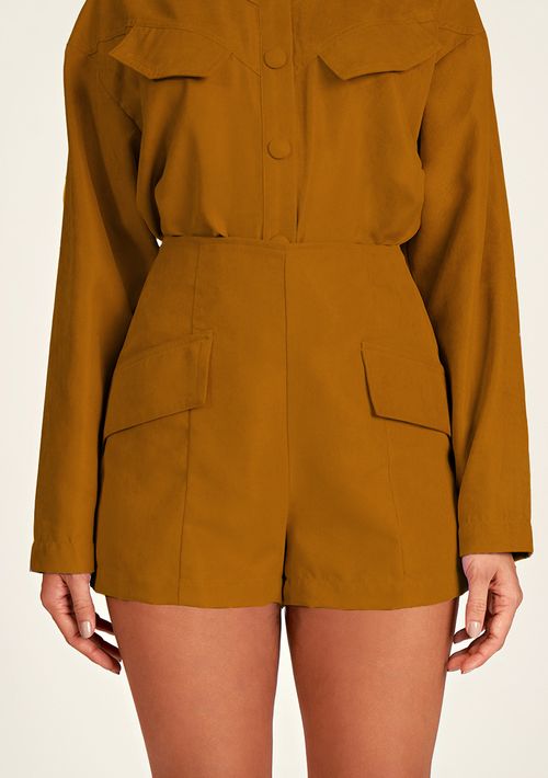 Shorts Zinco Linha A Com Lapela Marrom