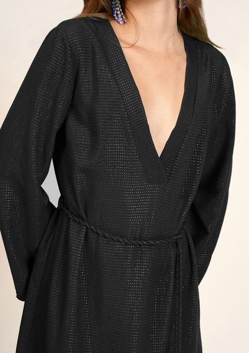 Vestido Zinco Curto Decote V Com Cinto Preto